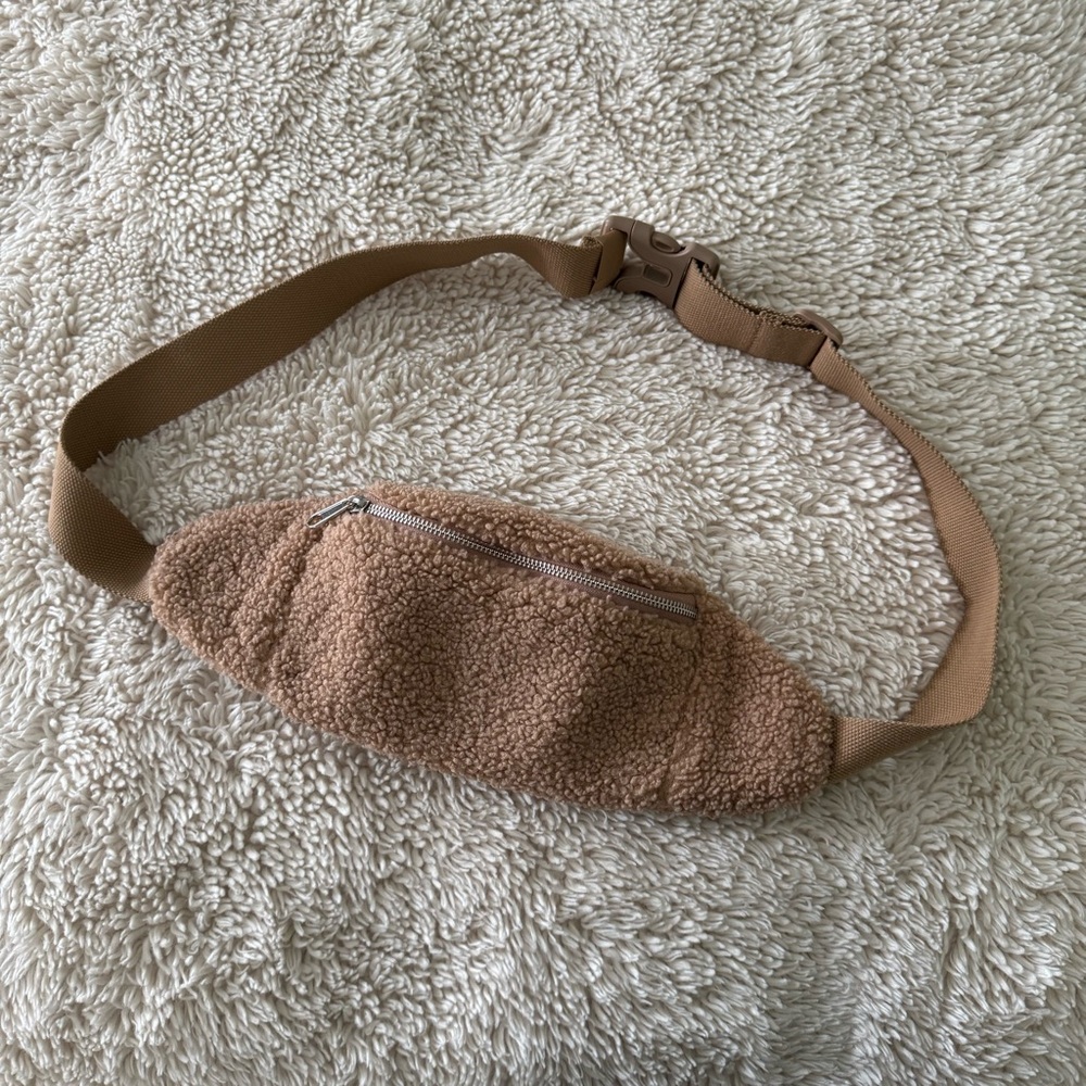 Brown Fleece Fanny Pack Belt Bag Adjustable Strap